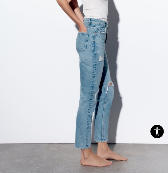 Zara Ripped High-Rise Rigid Fit Mom Ankle Length Jeans Size 6 - Picture 2 of 12